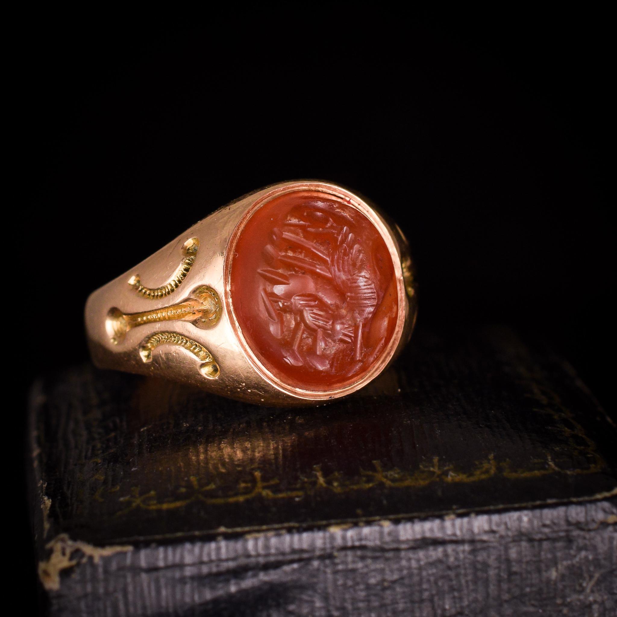 Victorian Signet Ring with Roman She-Wolf Intaglio 1