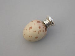 Victorian Silver and McIntyre Ceramic Chaffinch's Egg Scent Bottle, 1886