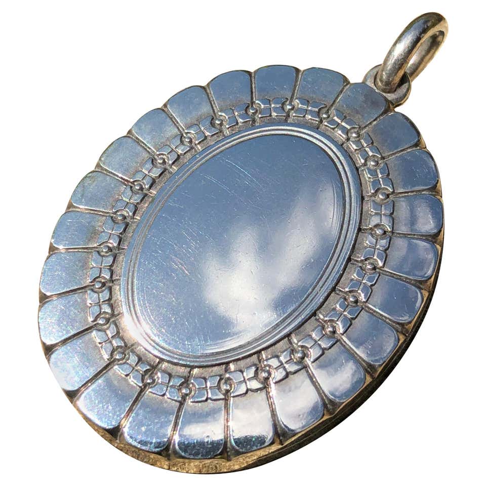 Victorian Silver Plated Locket and Collar Chain Necklace at 1stDibs