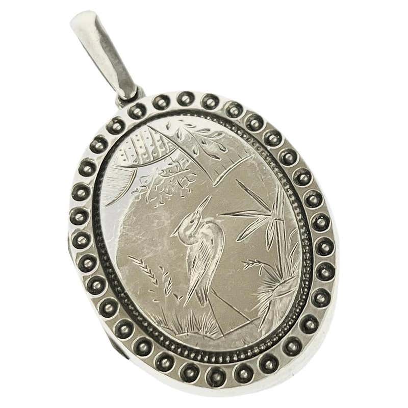 Outstanding Victorian circa 1887 Silver Collar with Locket Necklace For ...