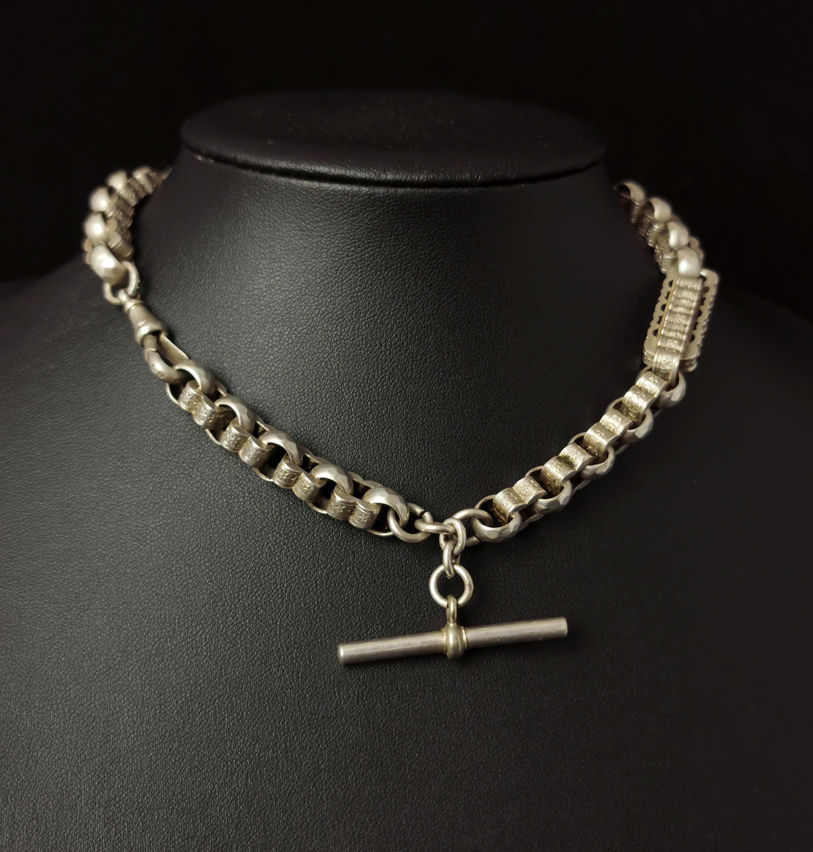 Victorian Silver Albert Chain, Fancy Link, Watch Chain 4
