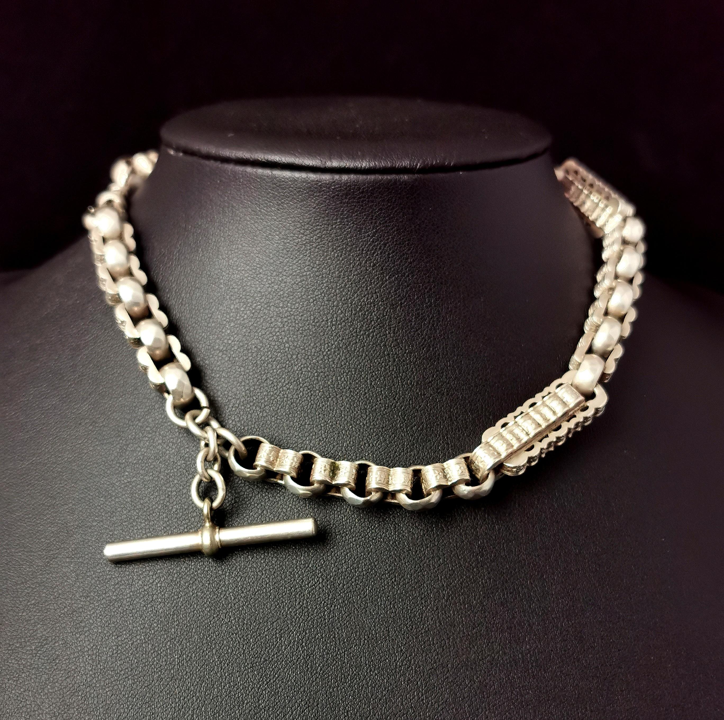 Victorian Silver Albert Chain, Fancy Link, Watch Chain 5