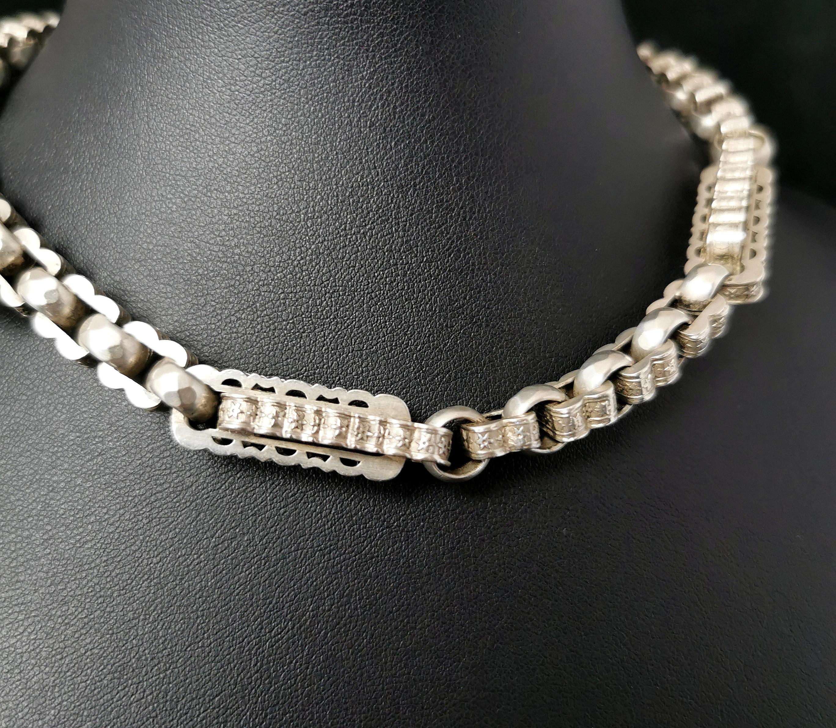 Victorian Silver Albert Chain, Fancy Link, Watch Chain 1
