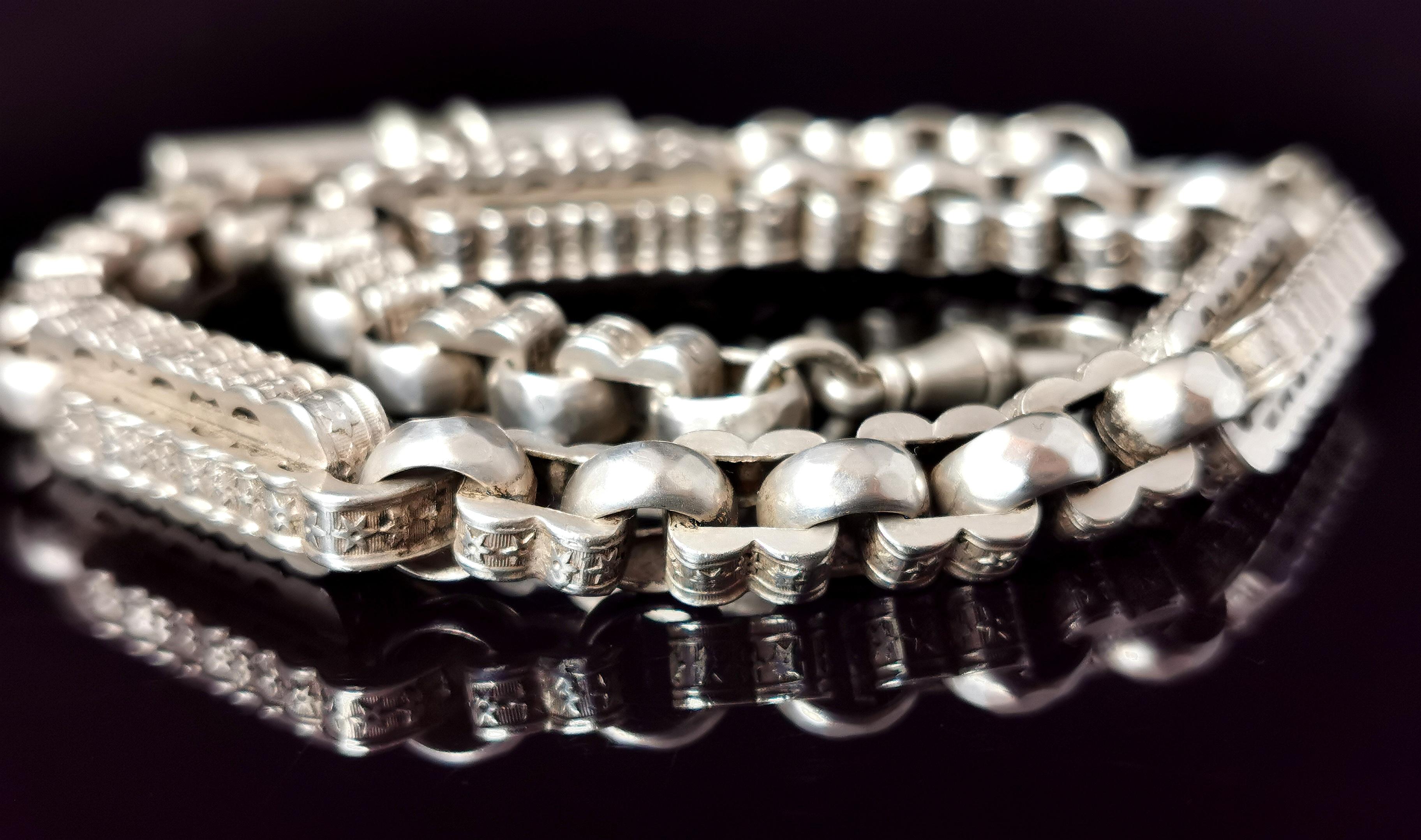 Victorian Silver Albert Chain, Fancy Link, Watch Chain 2