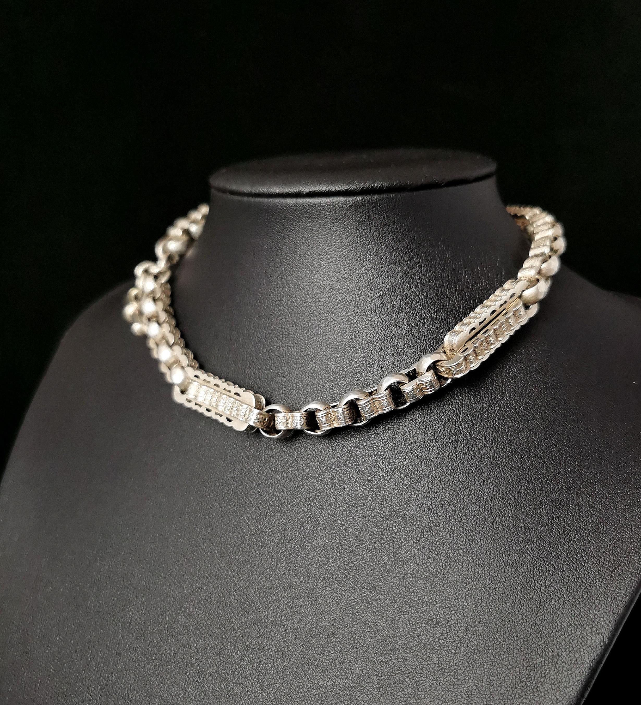 Victorian Silver Albert Chain, Fancy Link, Watch Chain 3