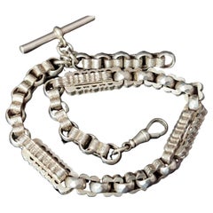 Antique Victorian Silver Albert Chain, Fancy Link, Watch Chain