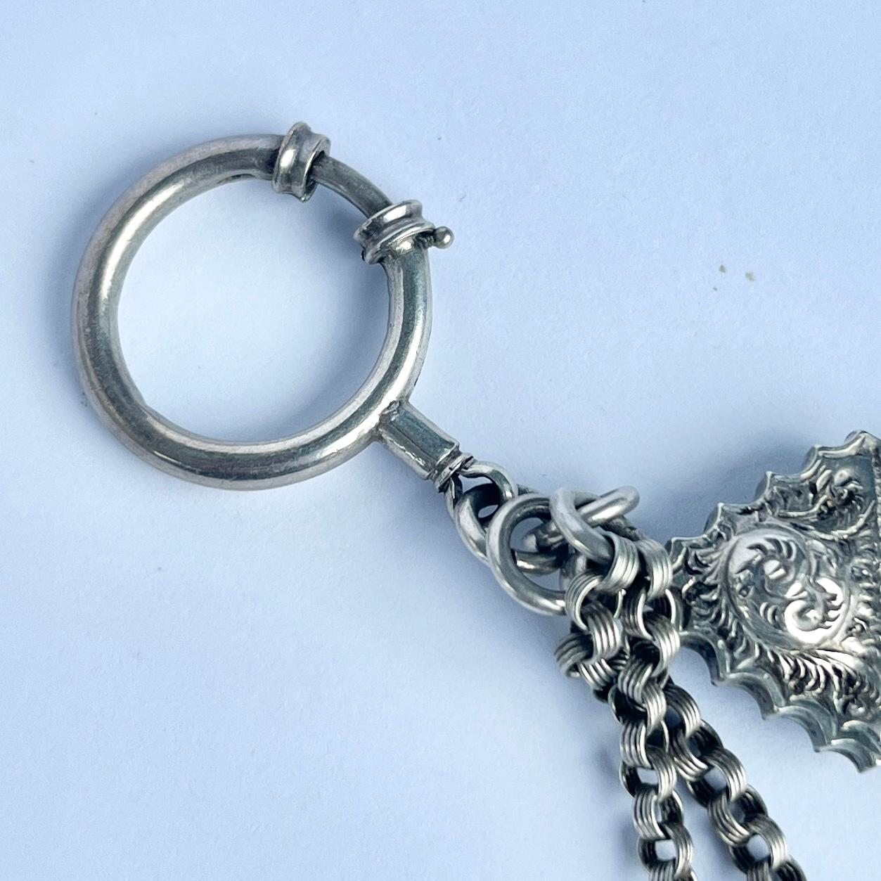 Victorian Silver Albert Chain with Hook and Dog Clip In Good Condition For Sale In Chipping Campden, GB