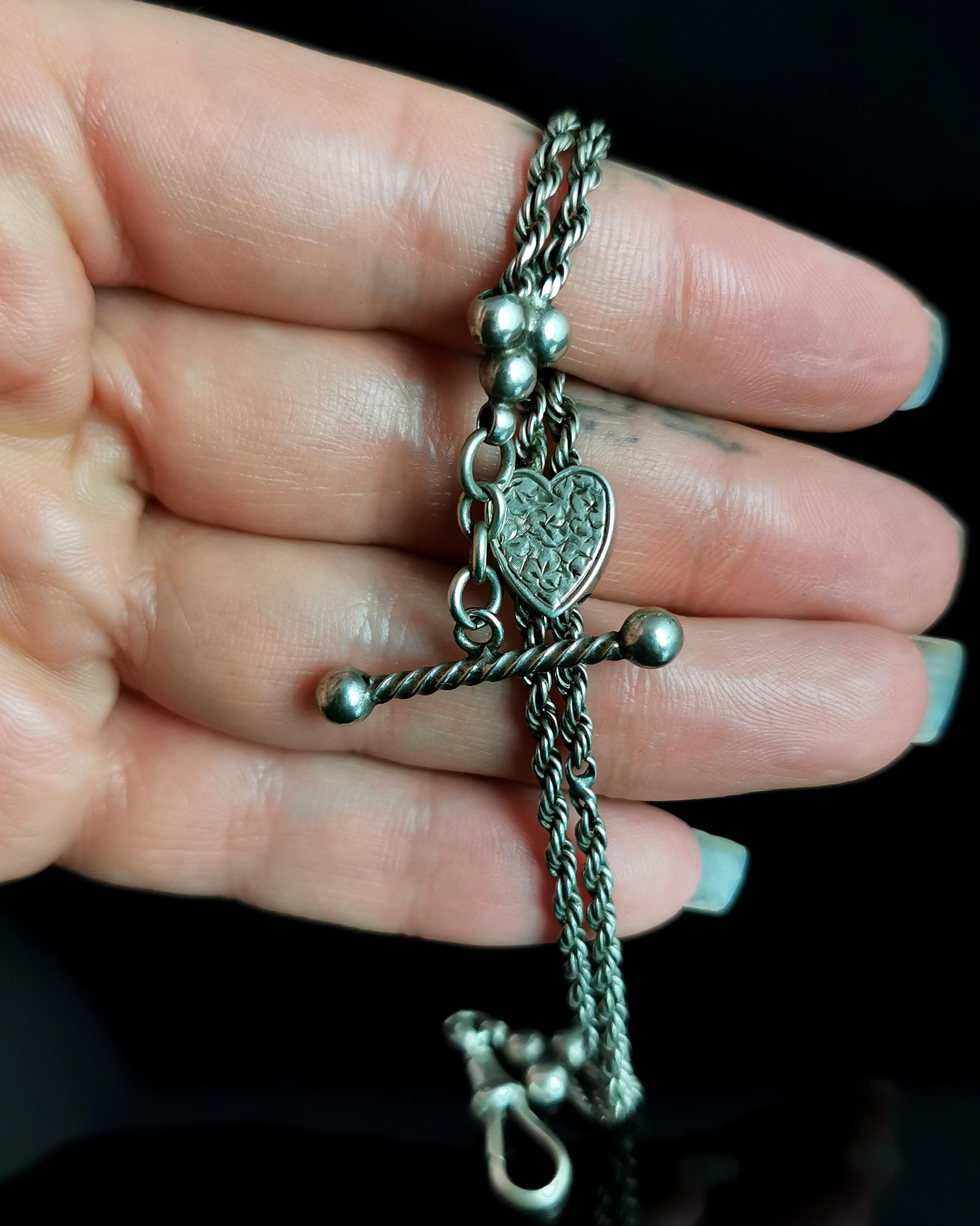 Women's Victorian Silver Albertina Chain, Bracelet, Heart Slider