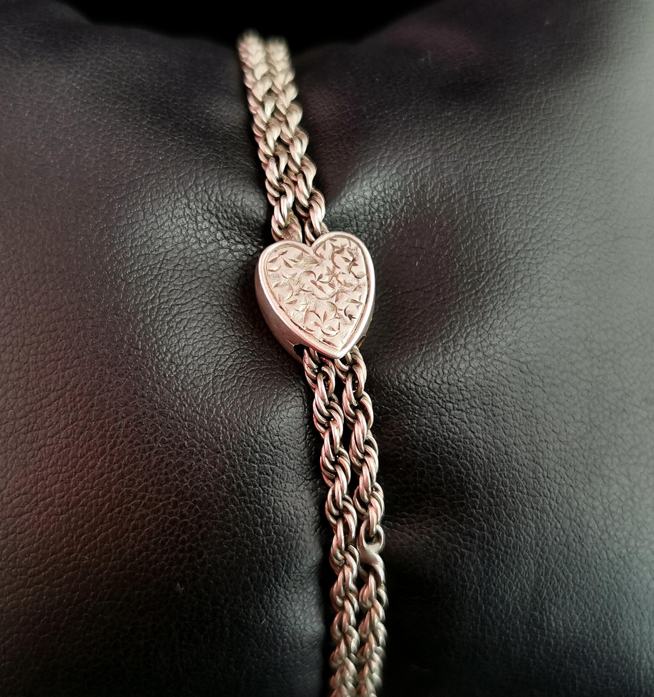 Victorian Silver Albertina Chain, Bracelet, Heart Slider 1