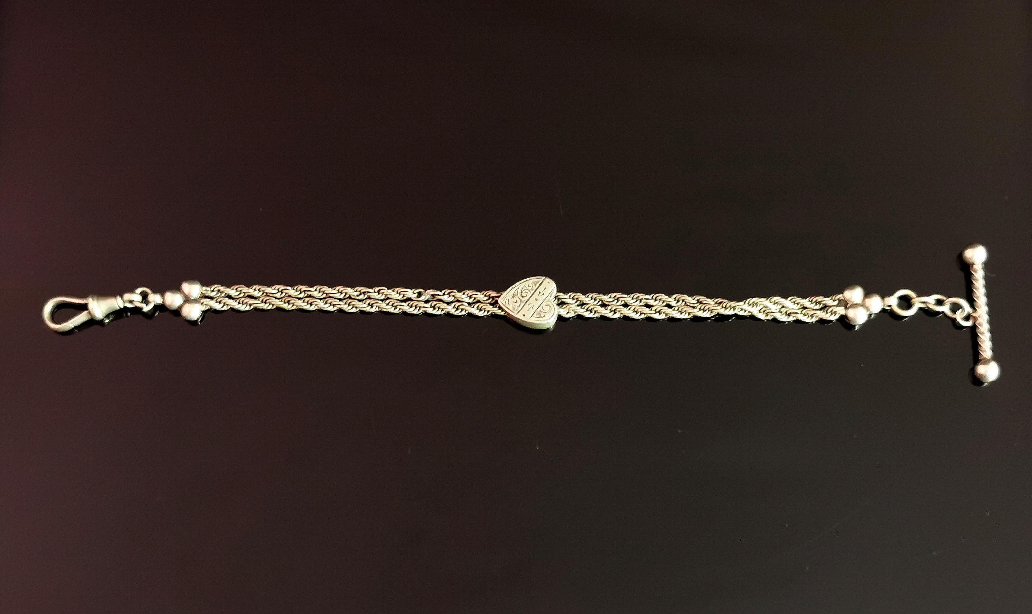 Victorian Silver Albertina Chain, Bracelet, Heart Slider 2