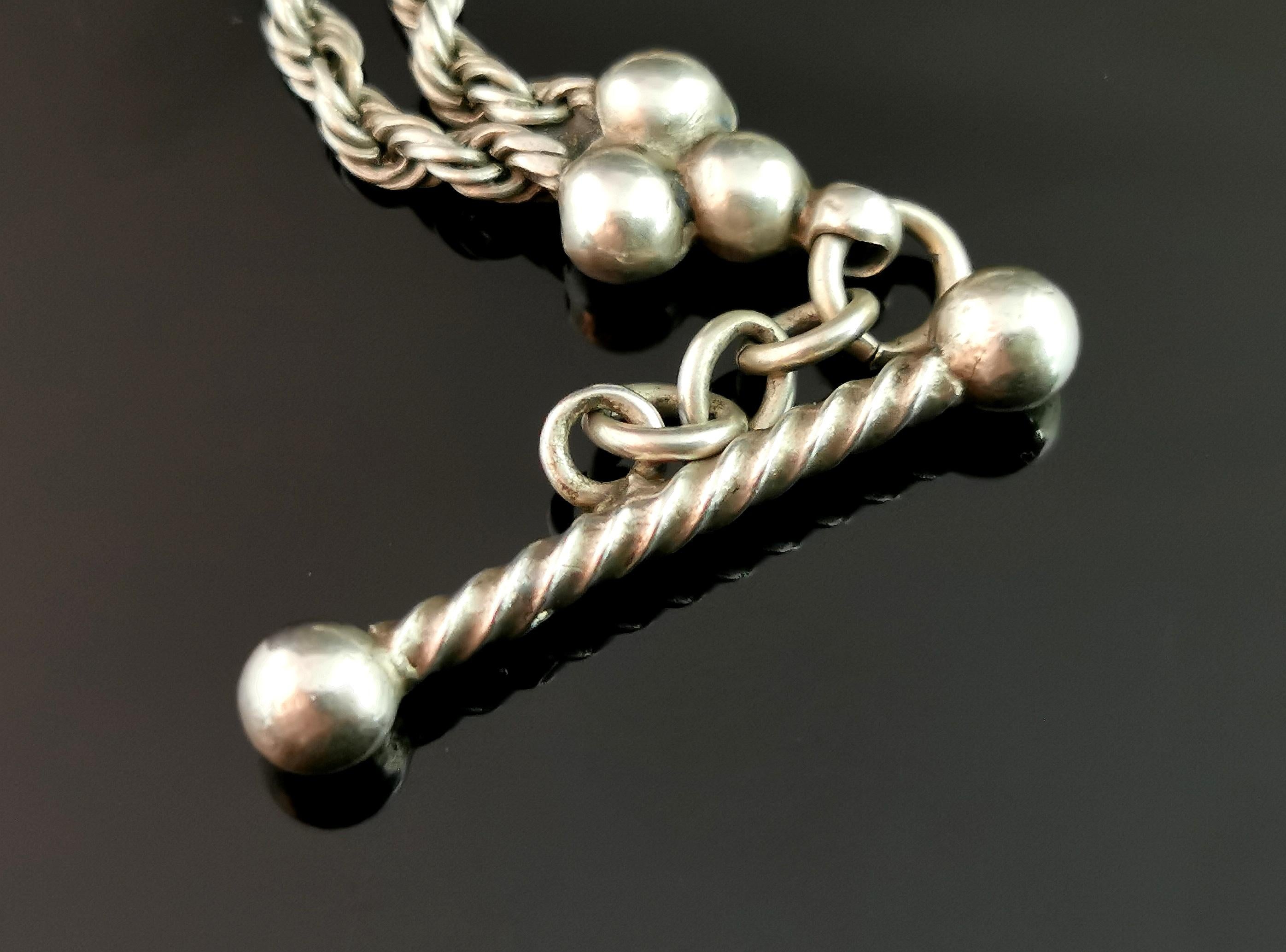 Victorian Silver Albertina Chain, Bracelet, Heart Slider 3