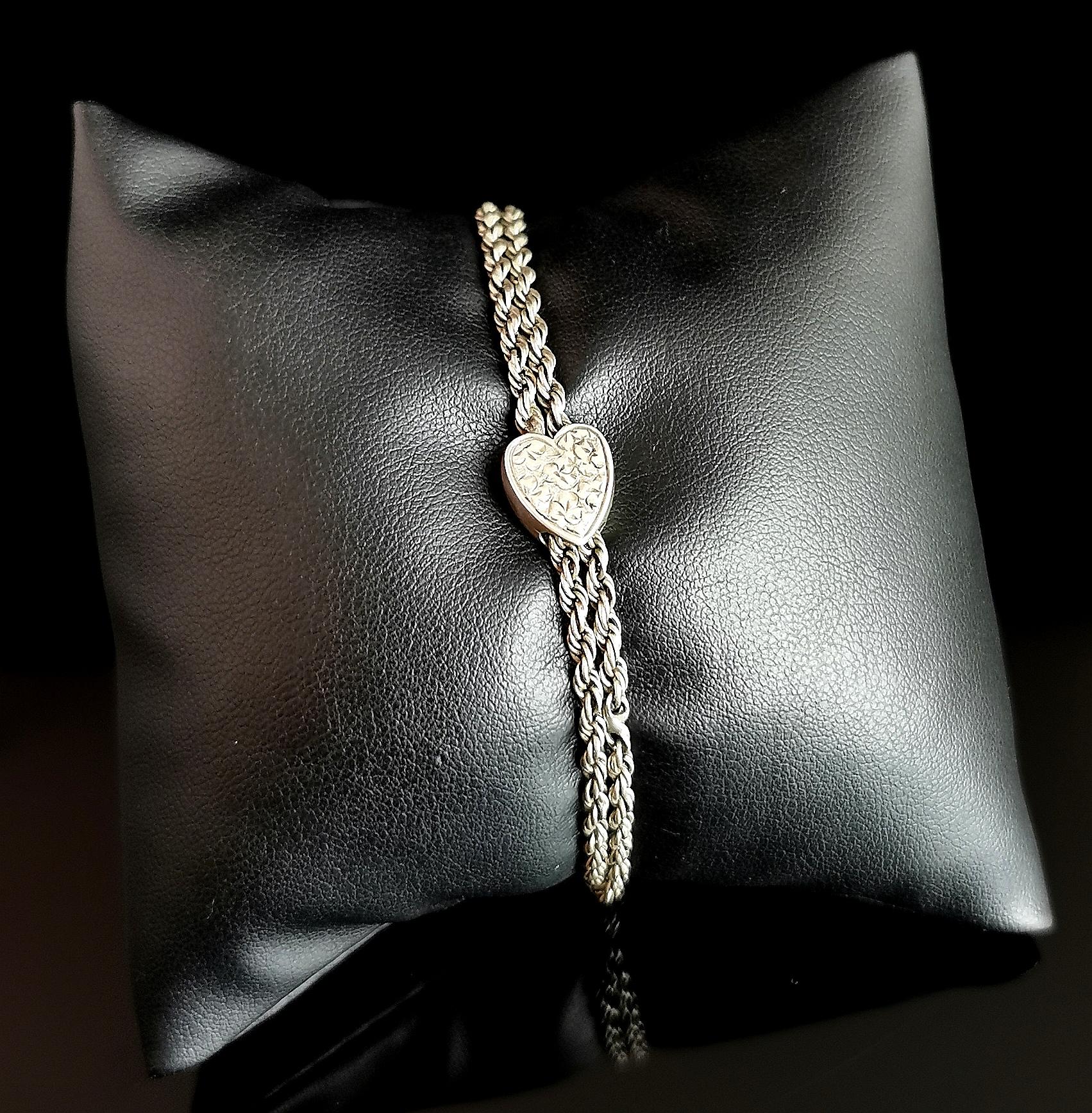 Victorian Silver Albertina Chain, Bracelet, Heart Slider 4