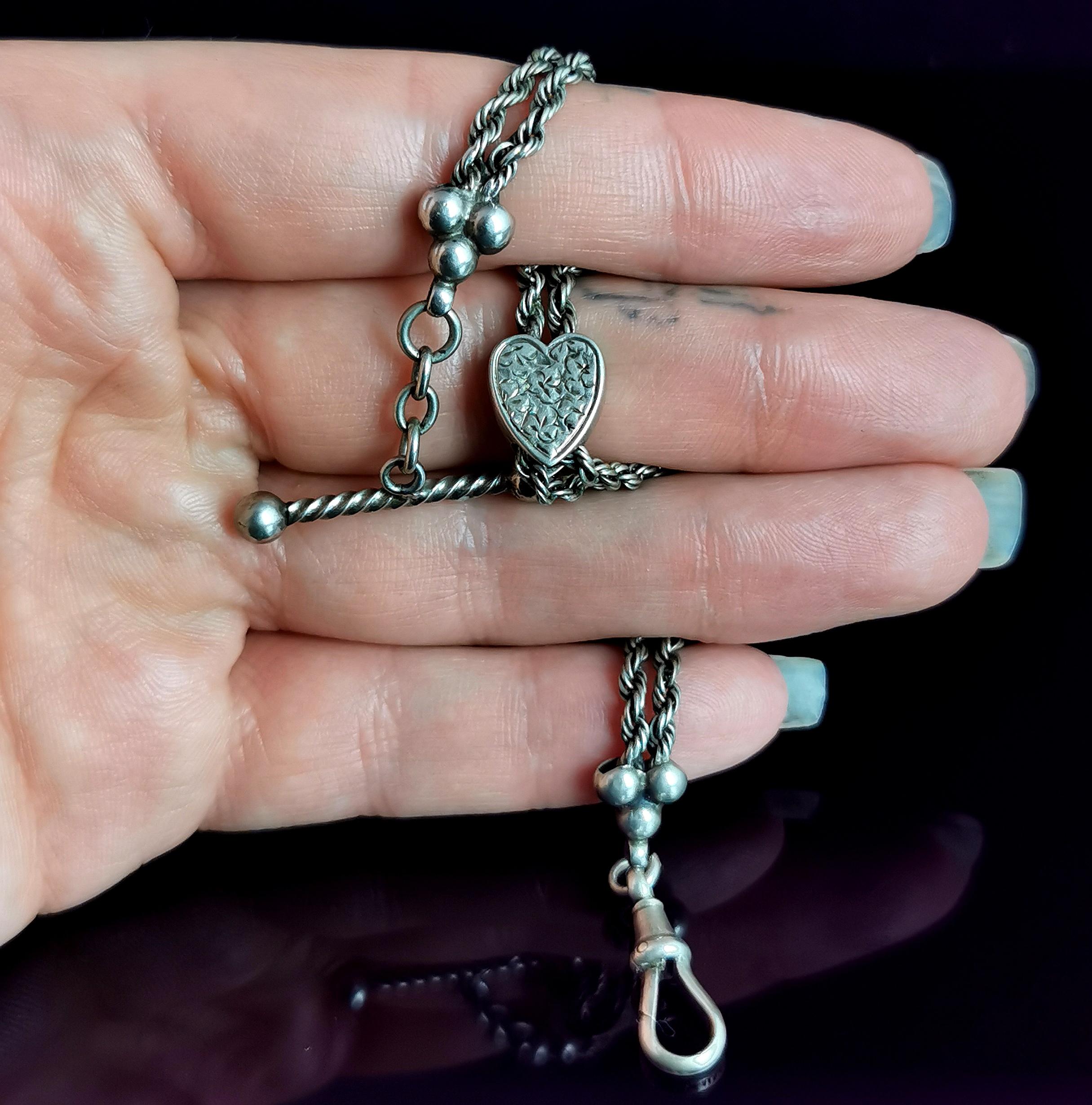 Victorian Silver Albertina Chain, Bracelet, Heart Slider 5
