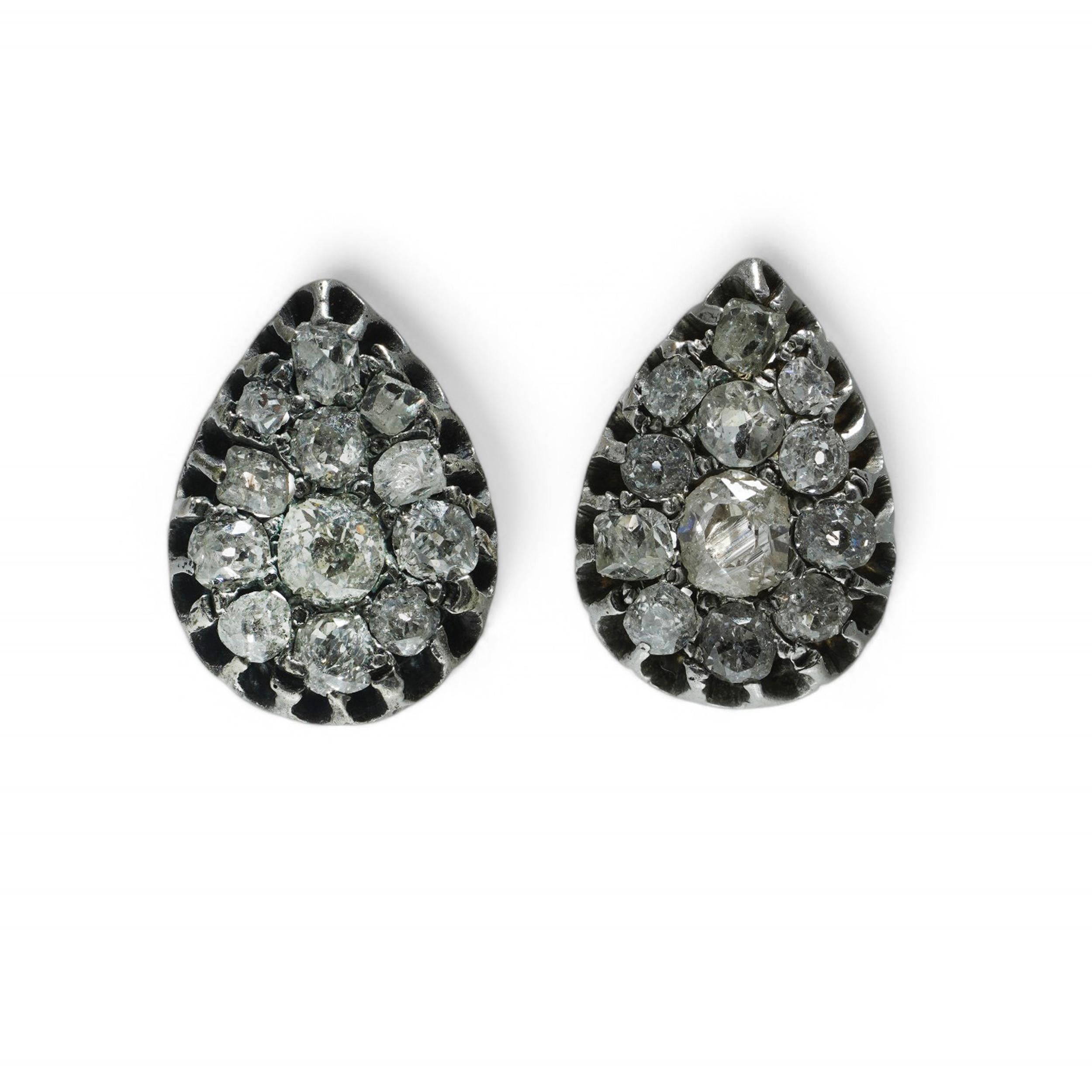 Rose Cut Victorian silver and 2.00 cts. rose - cut diamond earrings For Sale