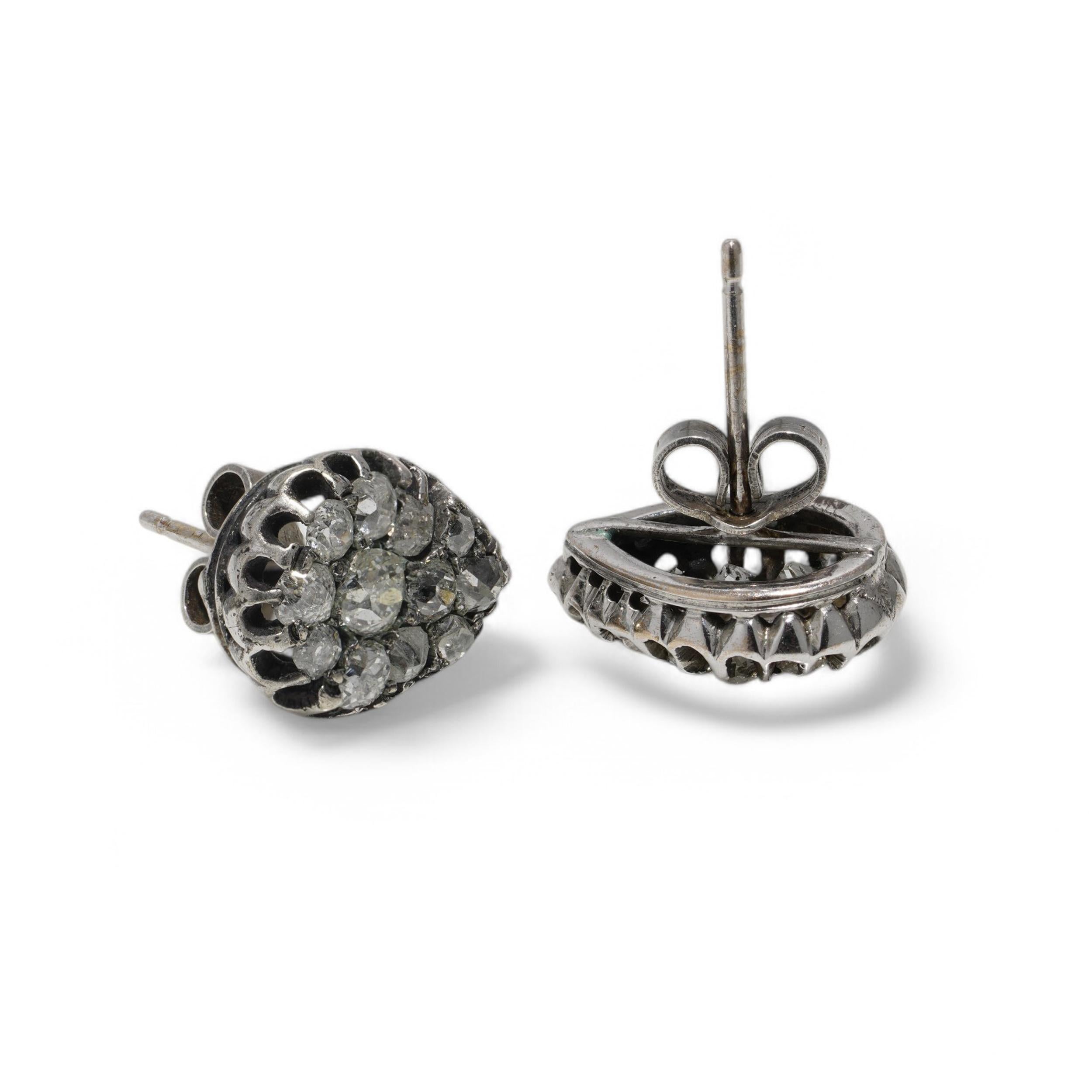 Victorian silver and 2.00 cts. rose - cut diamond earrings For Sale 1