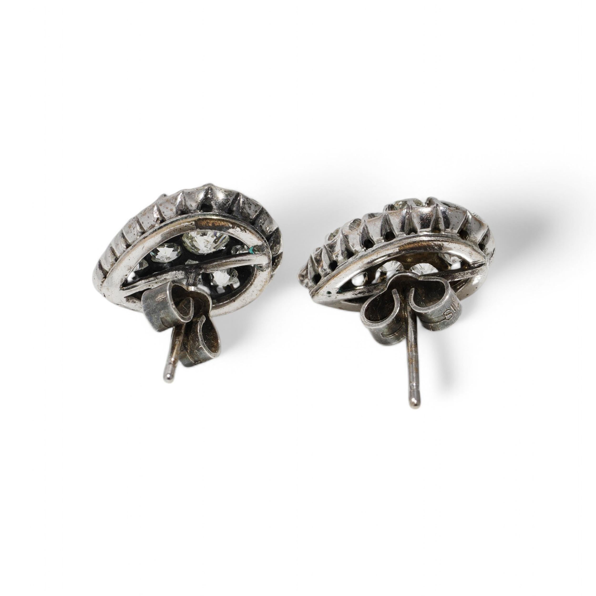 Victorian silver and 2.00 cts. rose - cut diamond earrings For Sale 2