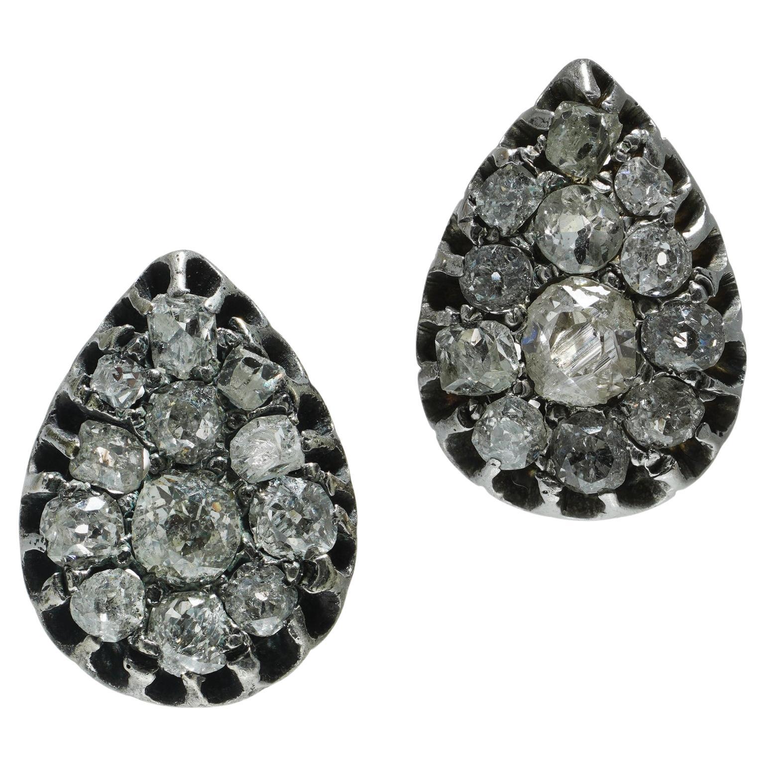 Victorian silver and 2.00 cts. rose - cut diamond earrings For Sale