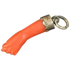 Victorian Silver and Coral Carved FIGA Charm Pendant