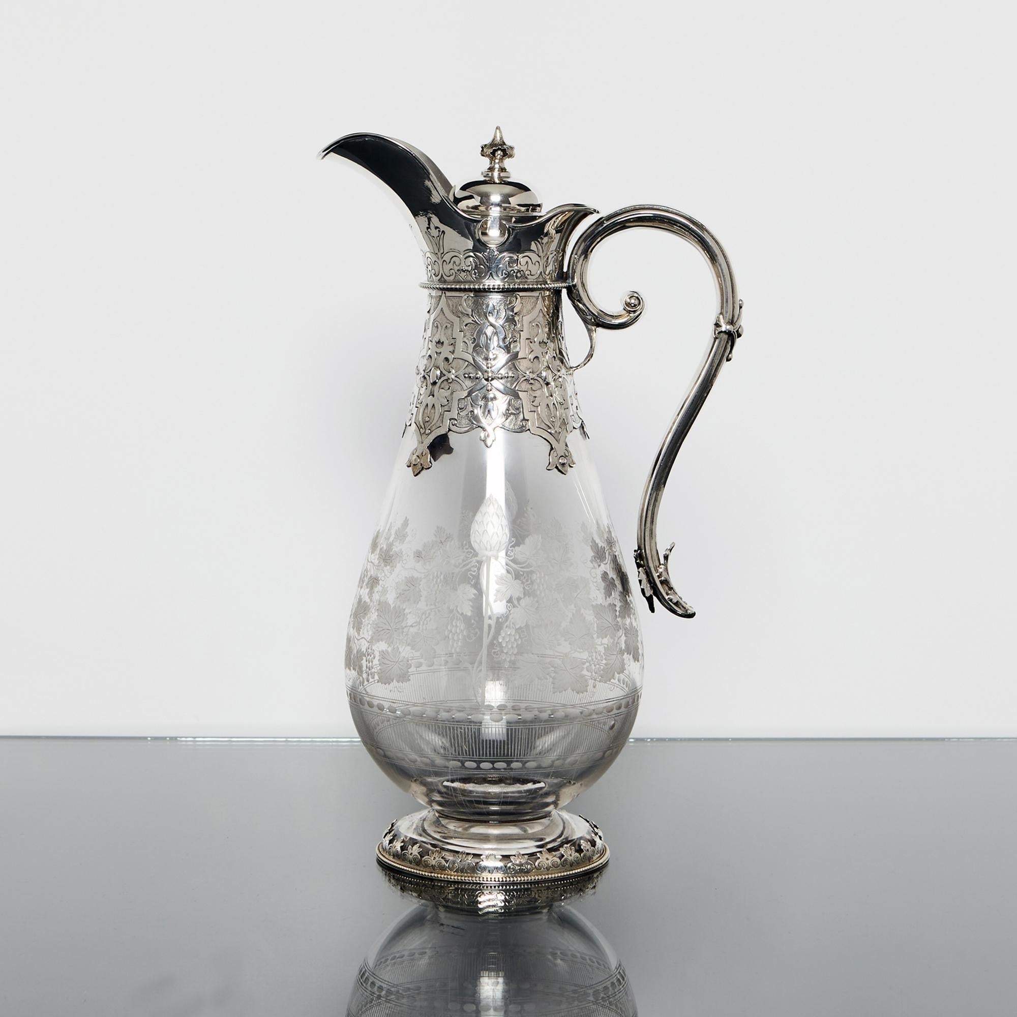 English Victorian Silver and Crystal Claret Jug