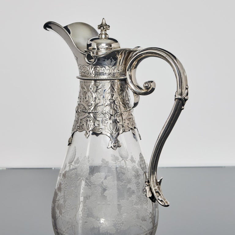 Late 19th Century Victorian Silver and Crystal Claret Jug