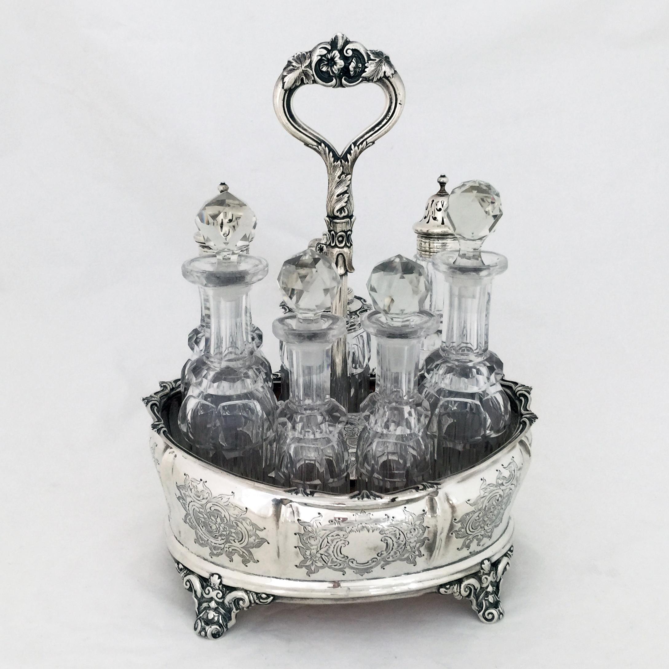 Victorian Silver and Crystal Cruet For Sale 3