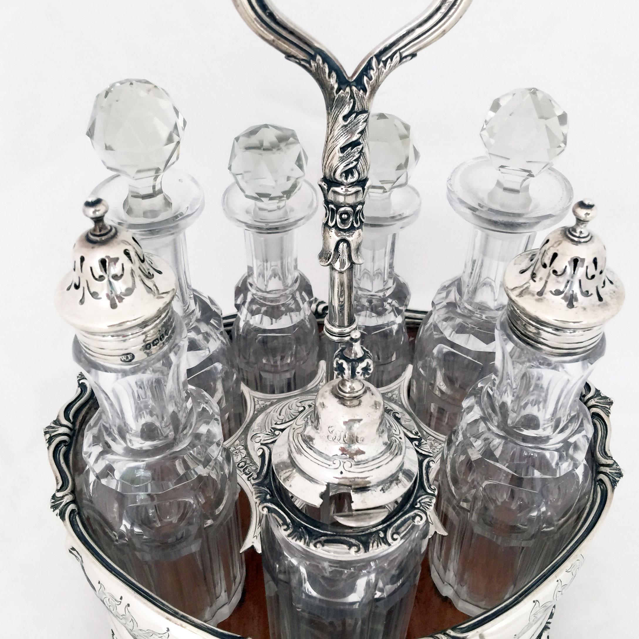 British Victorian Silver and Crystal Cruet For Sale