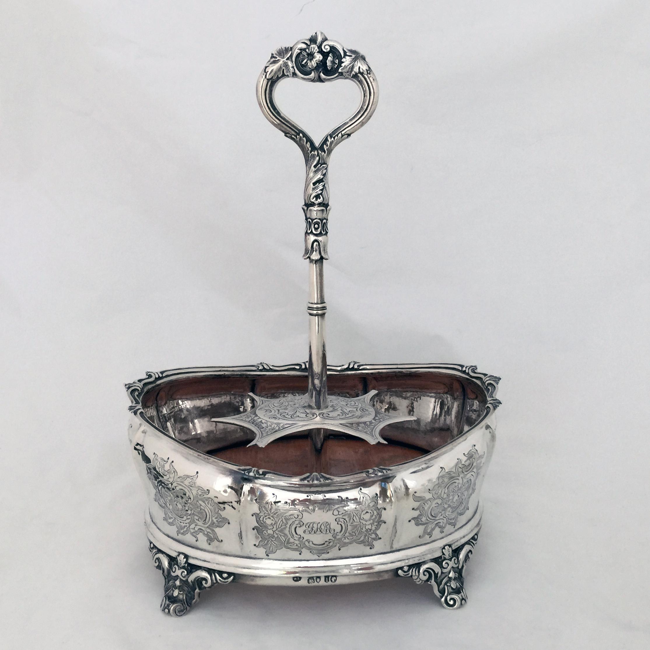 Engraved Victorian Silver and Crystal Cruet For Sale