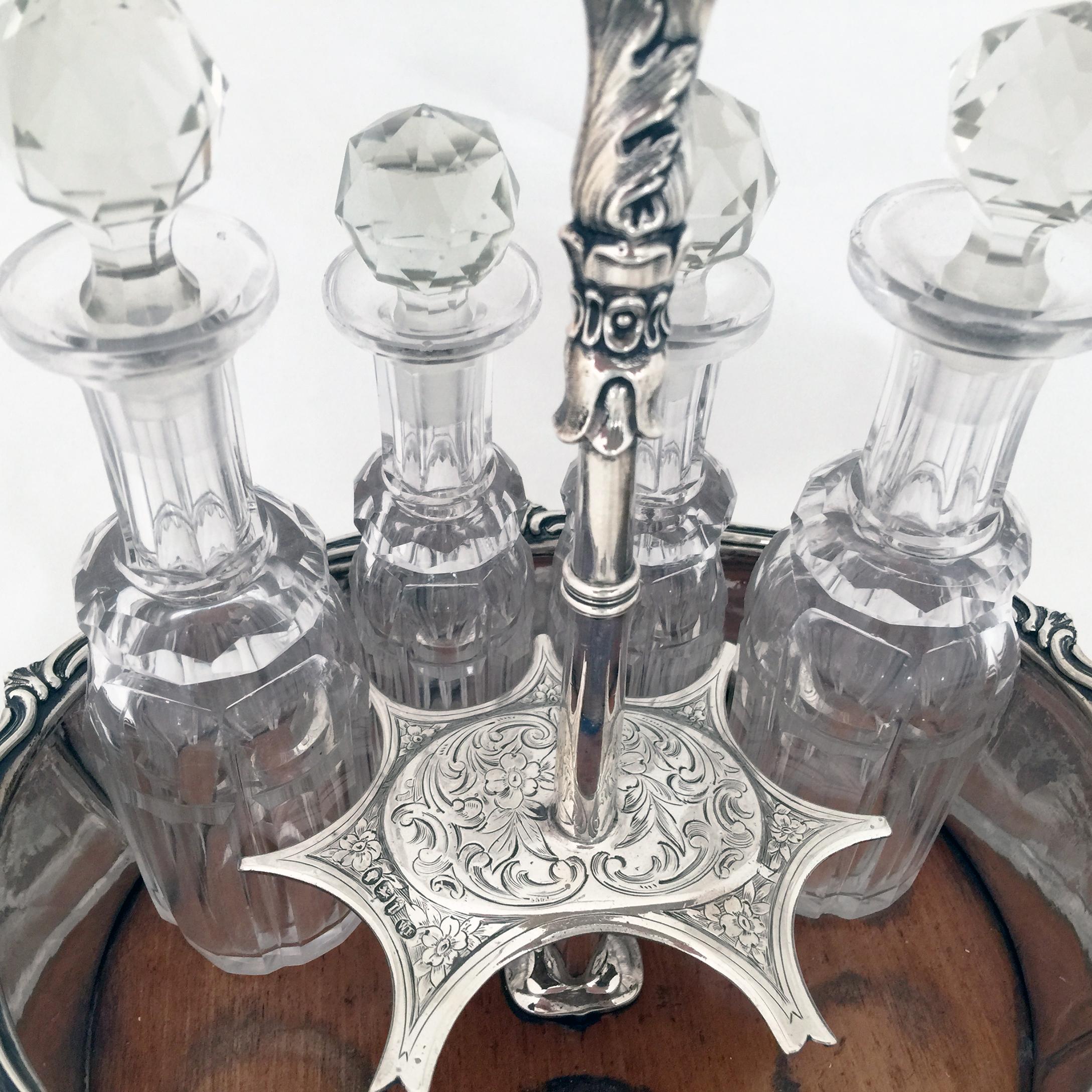 Mid-19th Century Victorian Silver and Crystal Cruet For Sale