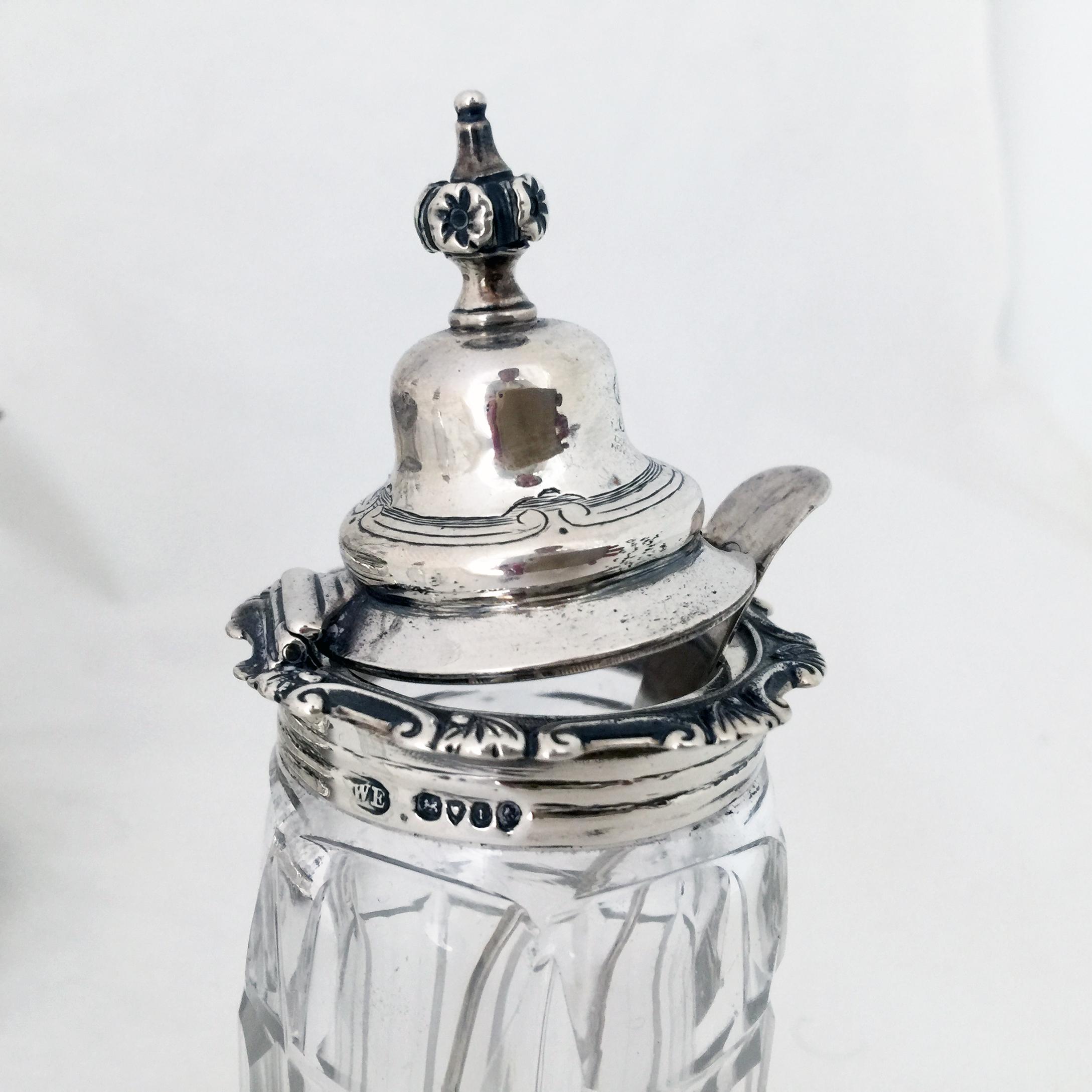 Sterling Silver Victorian Silver and Crystal Cruet For Sale