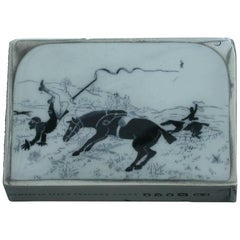 Victorian Silver and Enamel Comic Hunting Scene Vesta Case, London, 1885