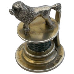 Victorian Silver and Enamel Poodle Menu Holder by William Hornby, London, 1908
