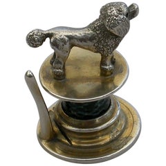 Antique Victorian Silver and Enamel Poodle Menu Holder by William Hornby, London, 1908