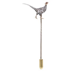 Victorian silver and gold Diamond and Enamel Pheasant Stick Pin