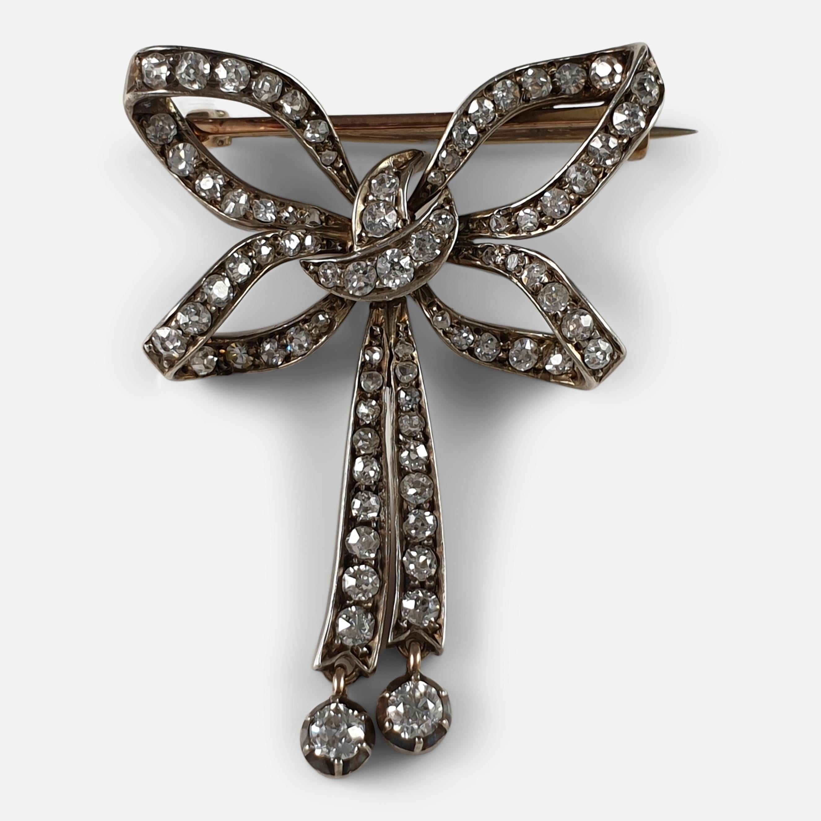 Victorian Silver and Gold Diamond Bow Brooch For Sale 3
