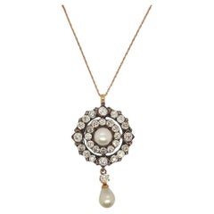 Collana vittoriana in argento e oro con diamante e perla naturale