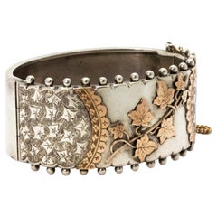 Bracelet manchette victorien en argent et or orné