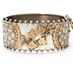 Victorian Silver and Gold Ornate Cuff Bangle