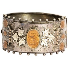 Victorian Silver and Gold Wide Cuff Bangle