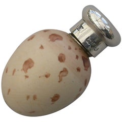 Victorian Silver and McIntyre Ceramic Chaffinch's Egg Scent Bottle, 1886