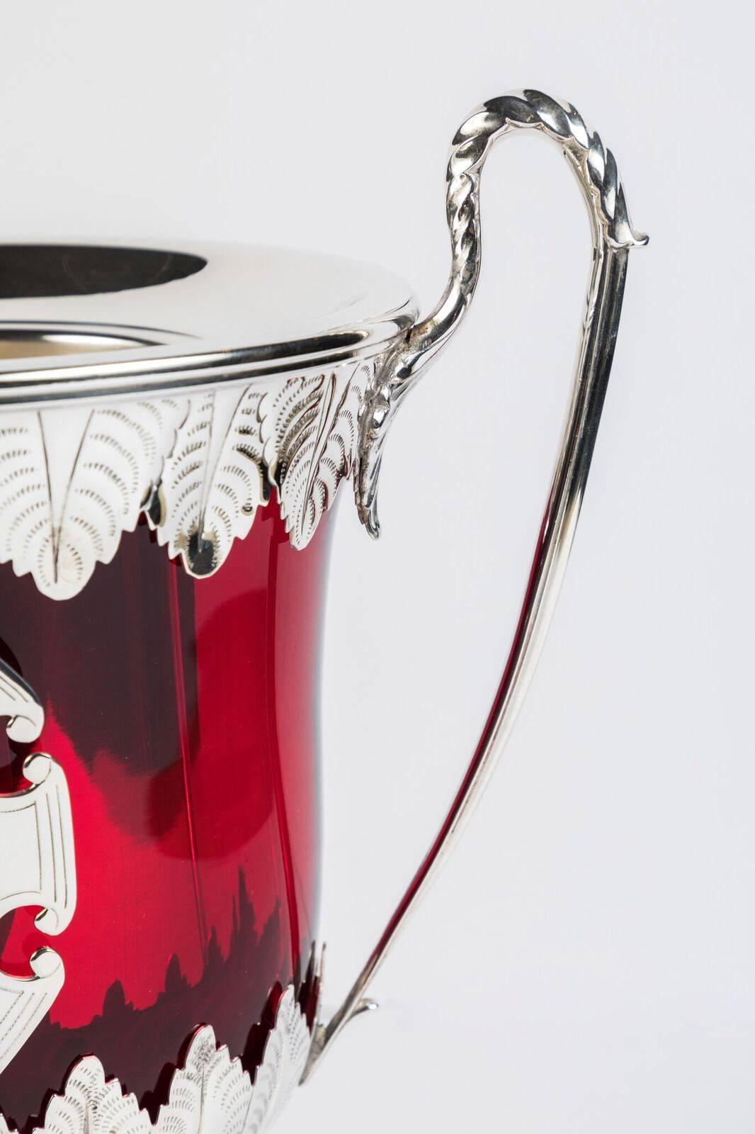 English Victorian, Silver and Ruby Glass Ice Buckets For Sale