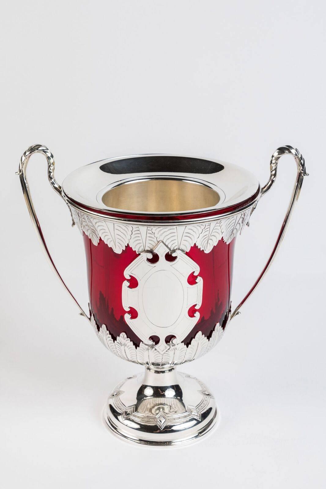 Victorian, Silver and Ruby Glass Ice Buckets In Good Condition For Sale In Newport Beach, CA