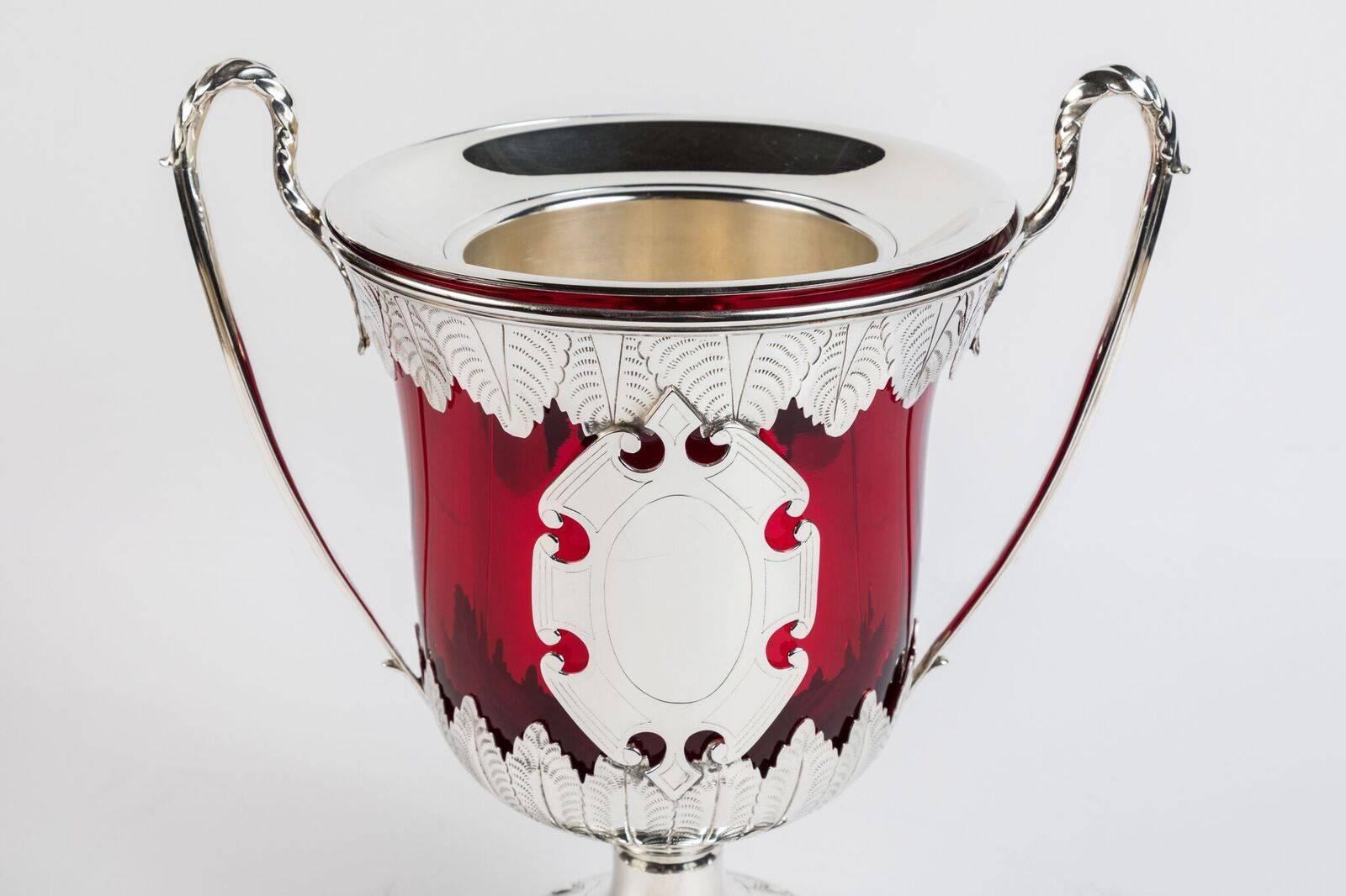 Early 20th Century Victorian, Silver and Ruby Glass Ice Buckets For Sale