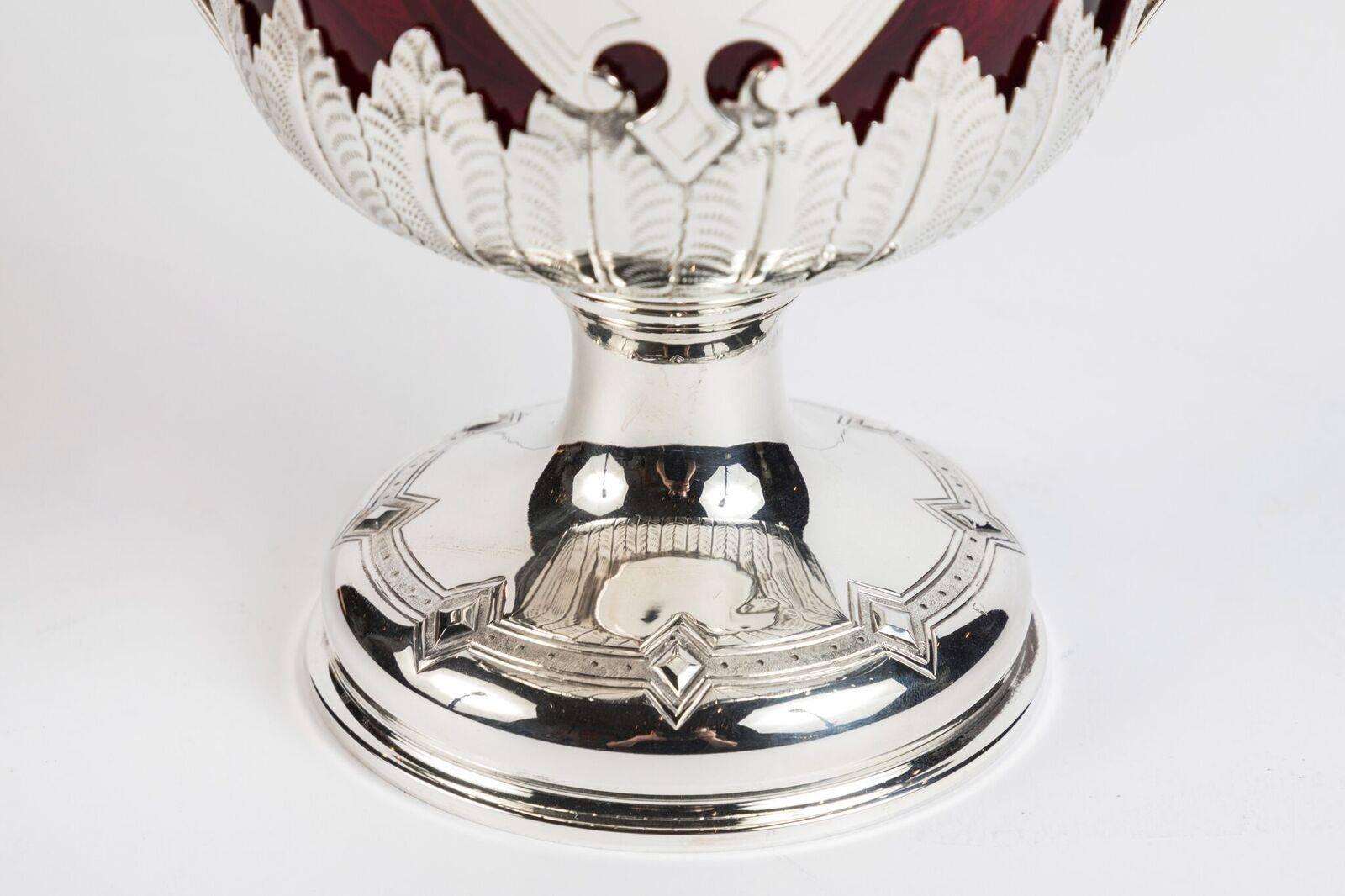 Victorian, Silver and Ruby Glass Ice Buckets For Sale 1