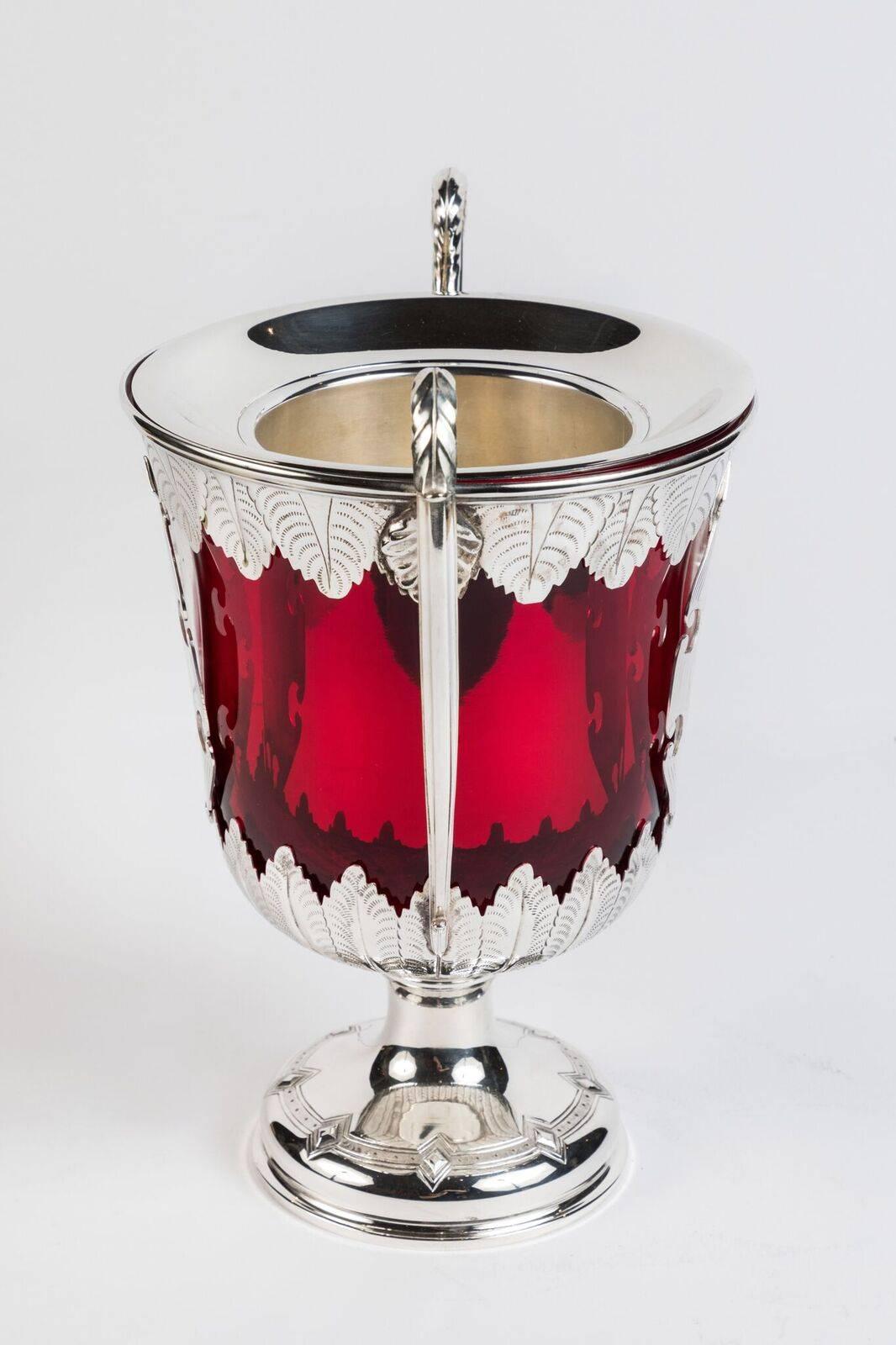 Victorian, Silver and Ruby Glass Ice Buckets For Sale 3