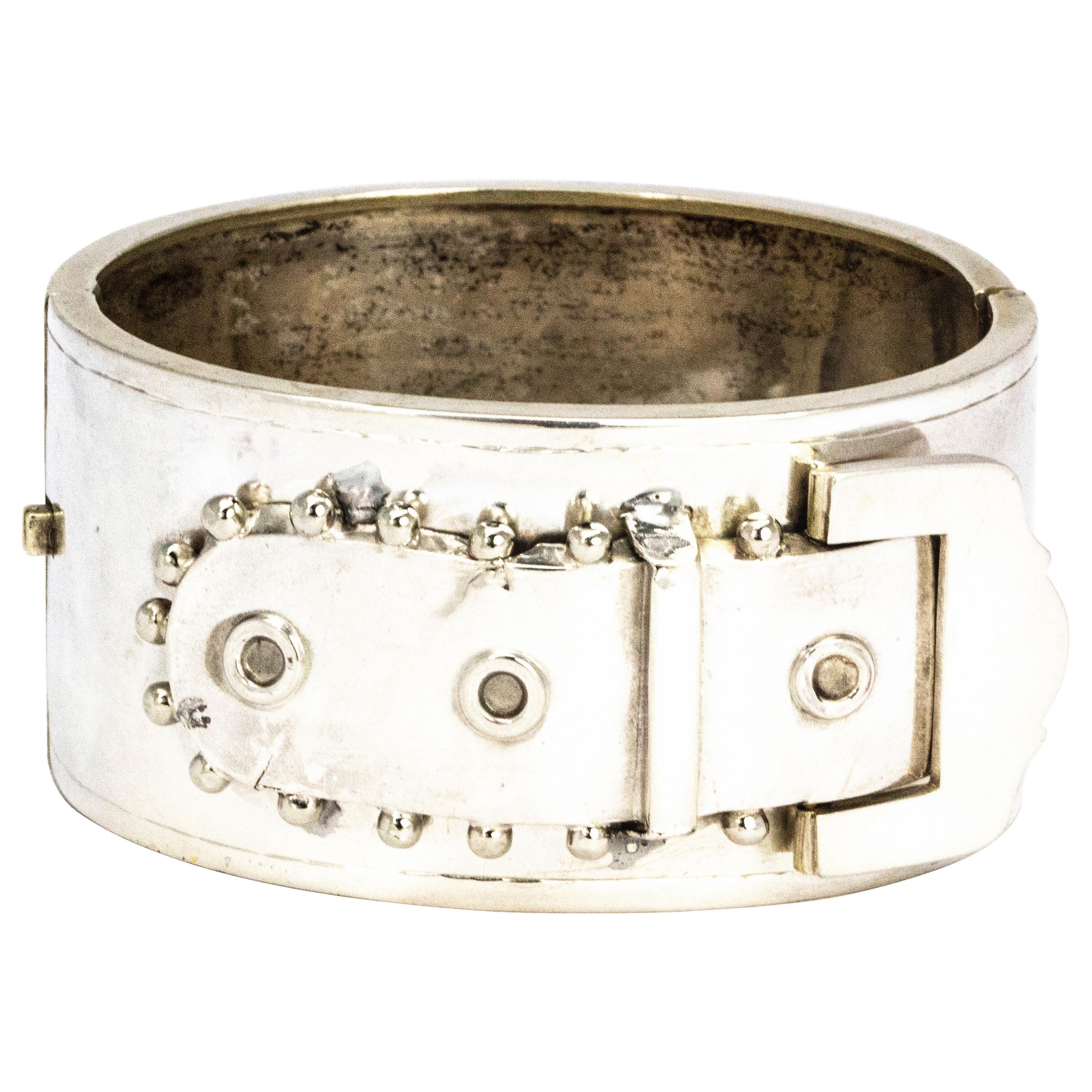 Victorian Silver Bangle with Buckle Detail
