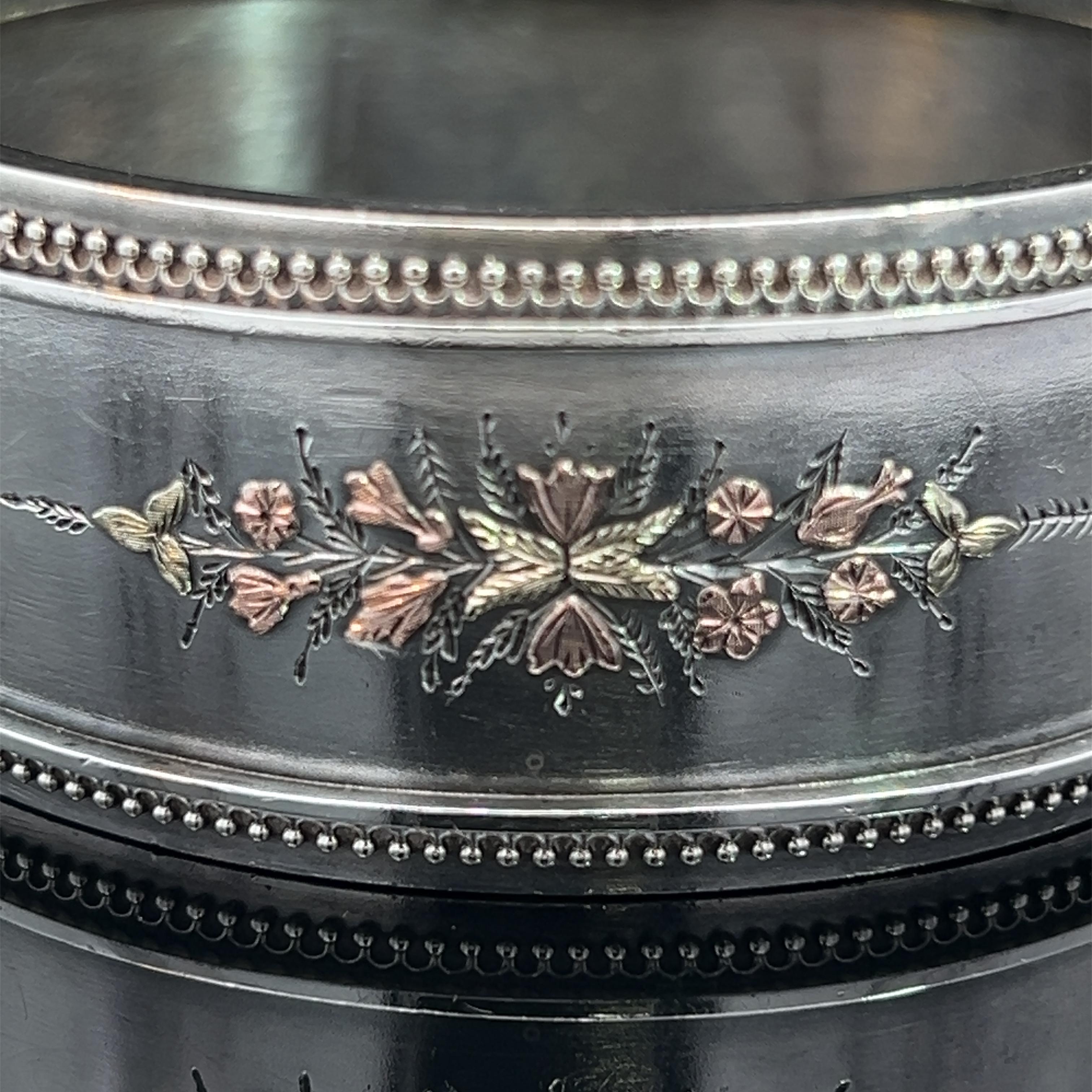 Victorian Silver Bangle with Gold Floral Inlay Circa 1185 For Sale 7