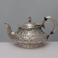 Victorian Silver Batchelors' Tea Service with Lobed and Acanthus Decoration