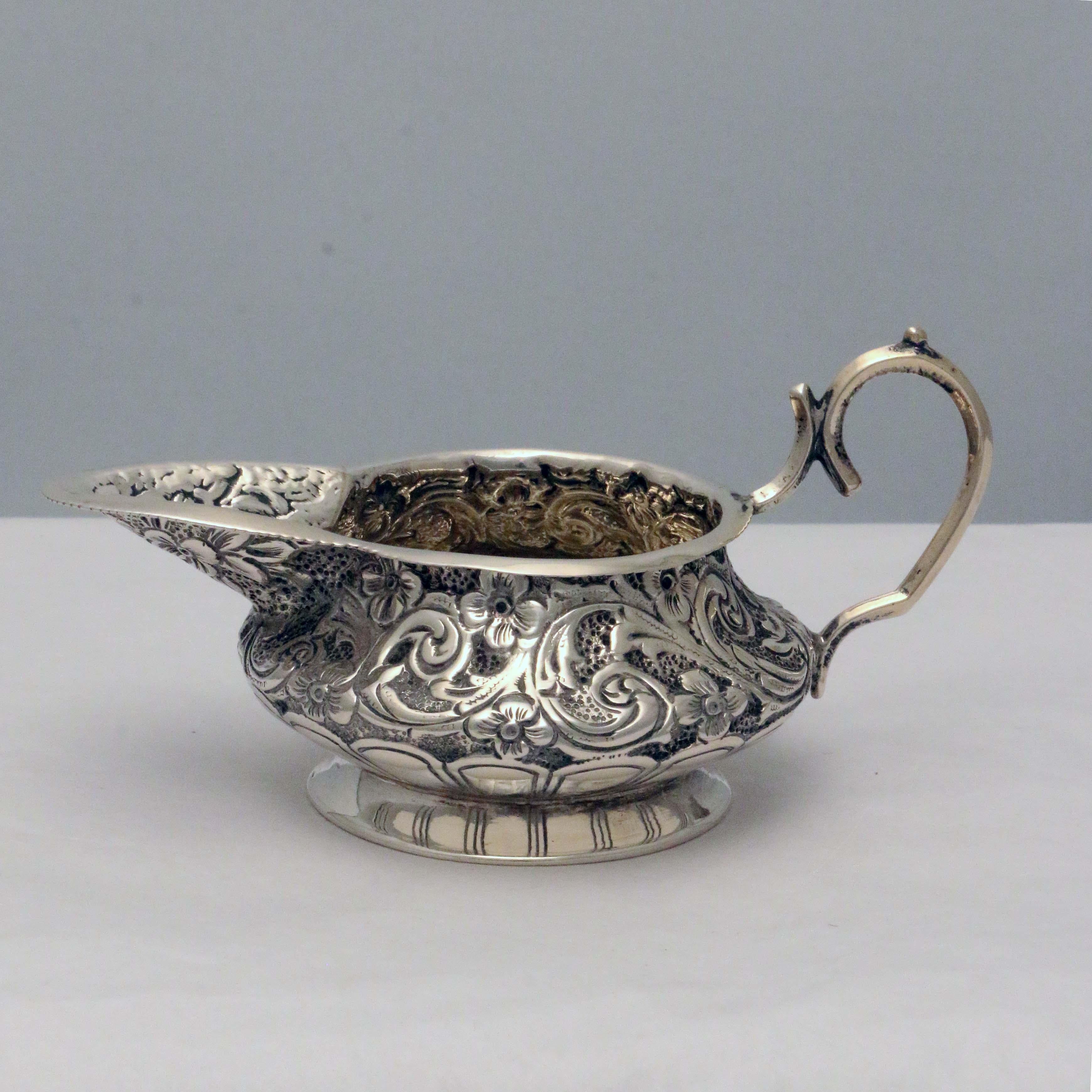 Hand-Crafted Victorian Silver Batchelors' Tea Service with Lobed and Acanthus Decoration For Sale