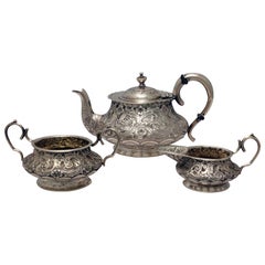 Victorian Silver Batchelors' Tea Service with Lobed and Acanthus Decoration