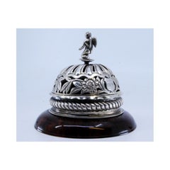 Victorian silver bell with garlands, ropes & angel on tortoiseshell base
